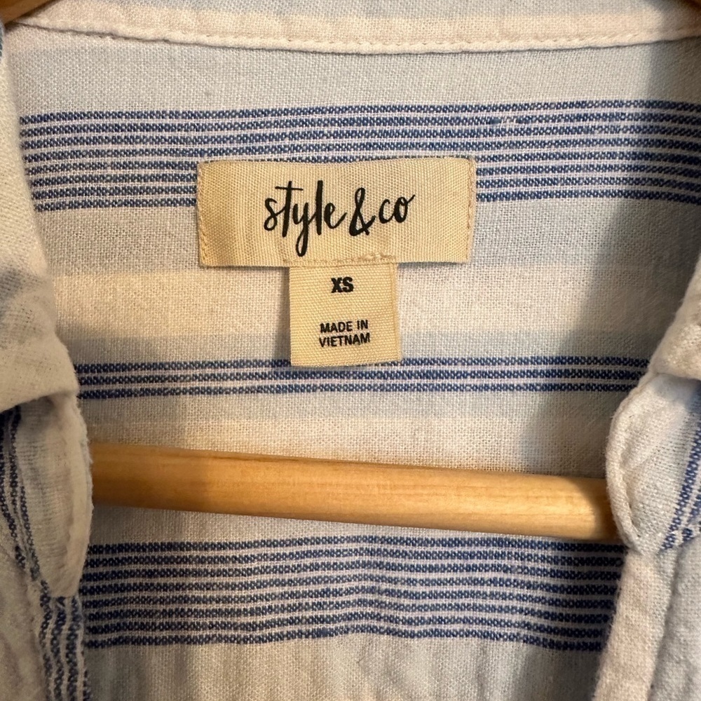 Style&Co linen long sleeve striped dress v-neck XS​​ - Picture 10 of 13